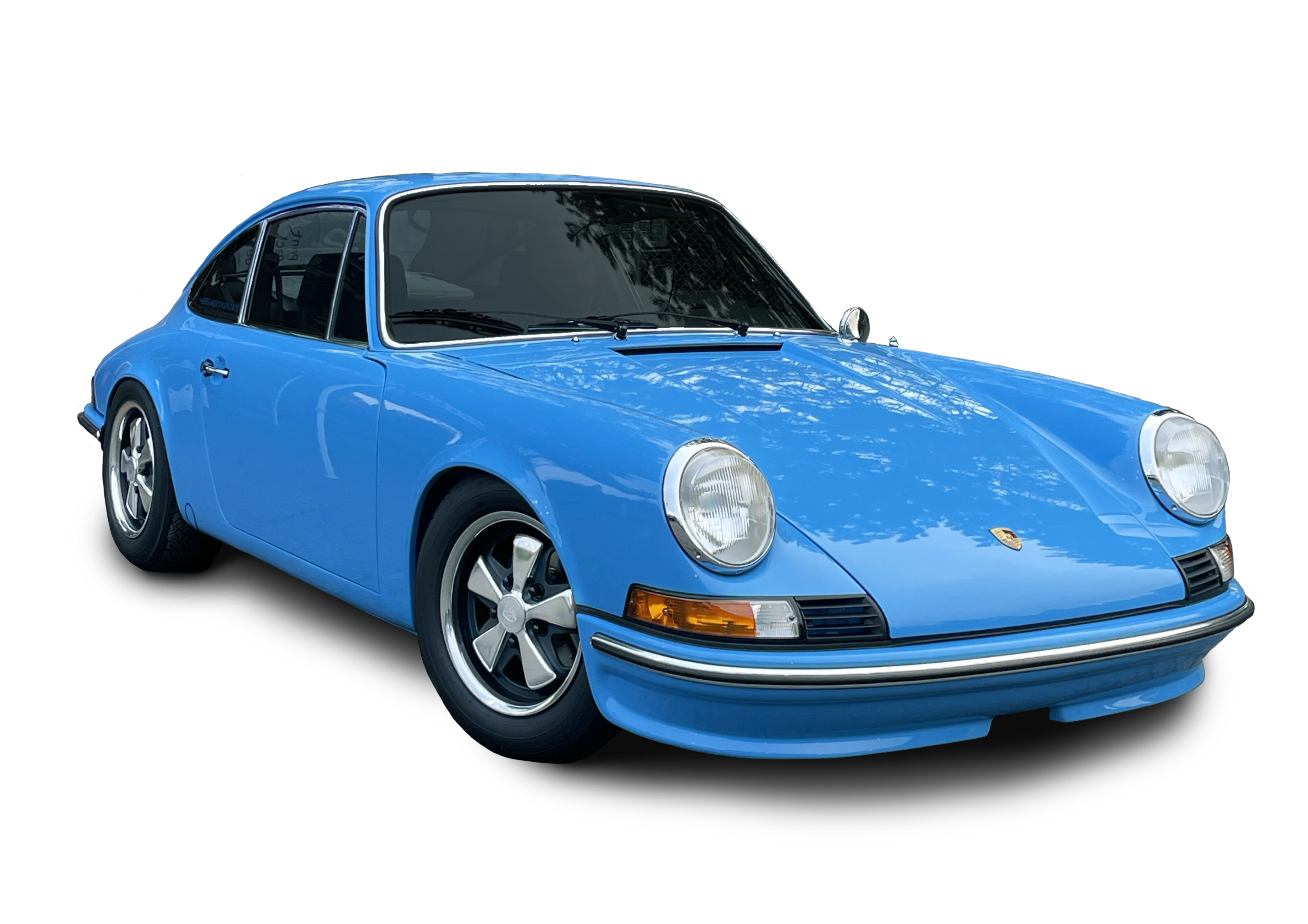 Shiny, clean, bright blue retro porche