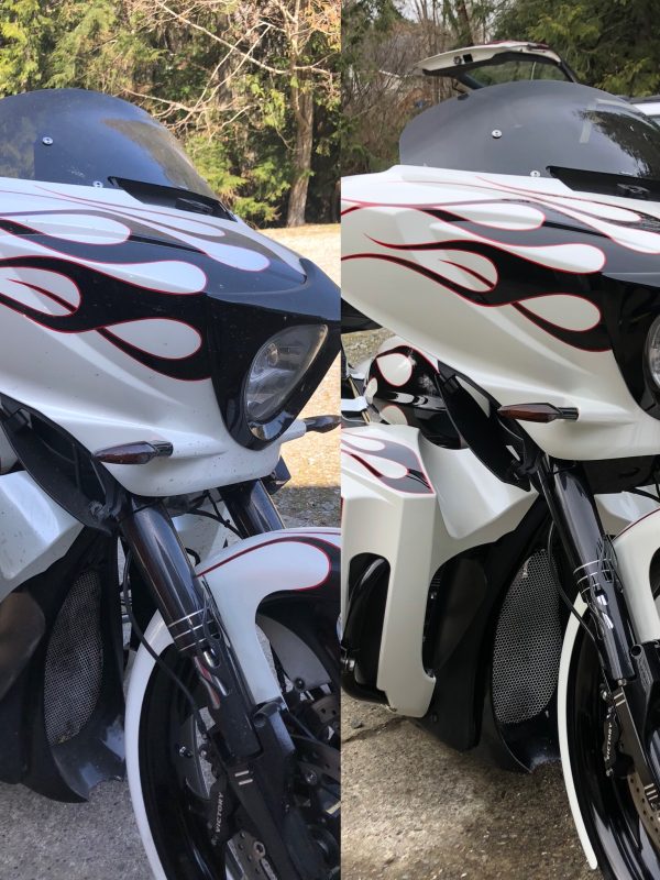 Custom high-end motorcycle, bike detailed by Baker's Mobile Detailing